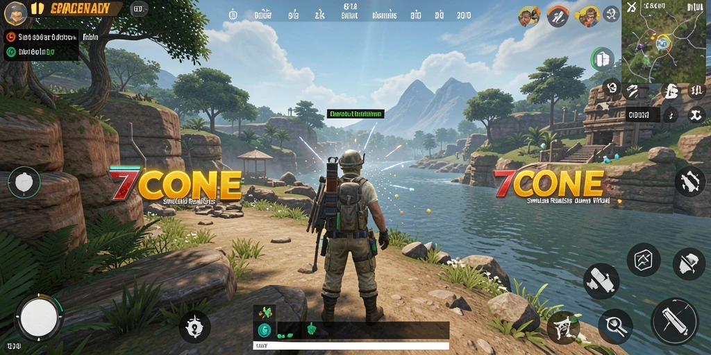 Tangkapan layar gameplay 7CONE menampilkan dunia simulasi yang dinamis.