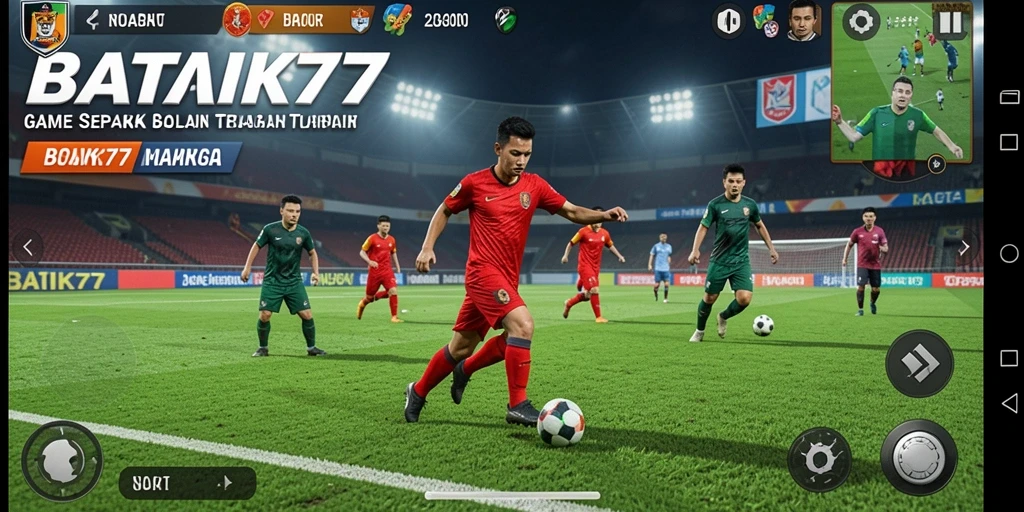 Screenshot gameplay menampilkan aksi sepak bola yang mendebarkan di BATIK77.