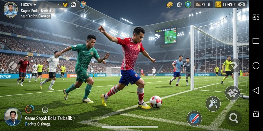 Tampilan gameplay seru dari LUCKYDF saat pertandingan sepak bola berlangsung.