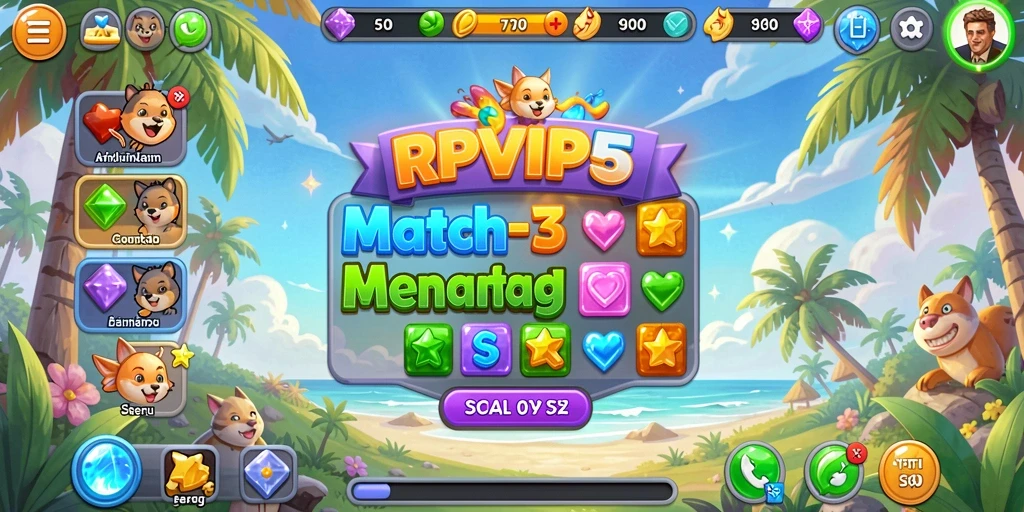 Tangkapan layar menampilkan gameplay seru RPVIP5 dengan level Match-3 yang menantang.